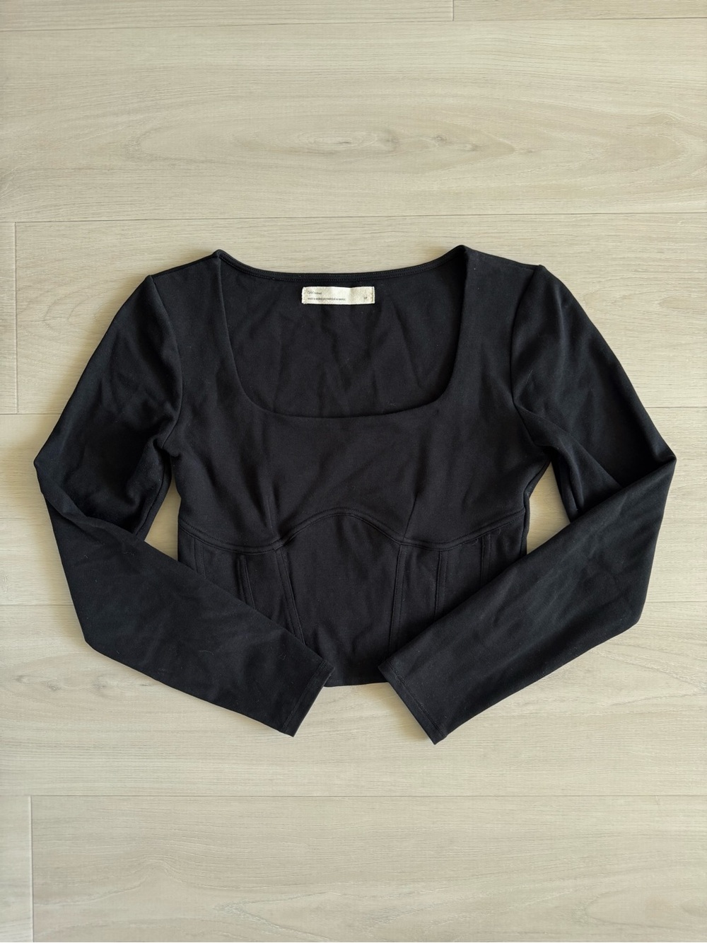 Oak + Fort Black Bustier Style Long Sleeve Top